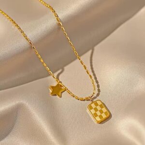 Dainty square star pendant necklace