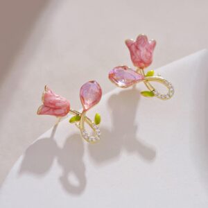 Shiney Daisy Twist Earrings Pink