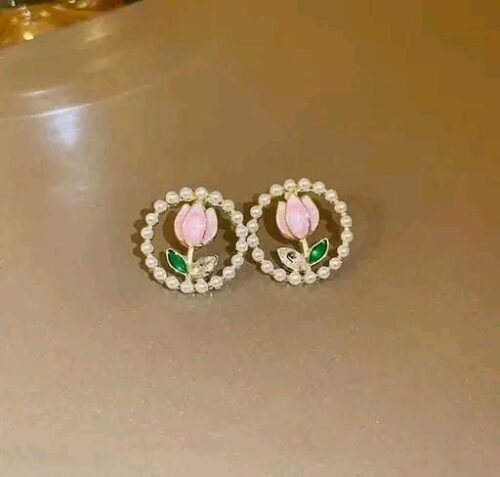 Korean Beautiful Pink Louts Flower Earring - Image 4