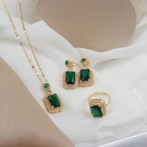 Green emerald necklace earring set