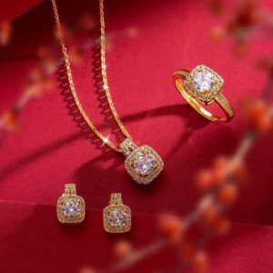 Stainless-Steel Zircon Crystal Earrings Necklace Ring Set