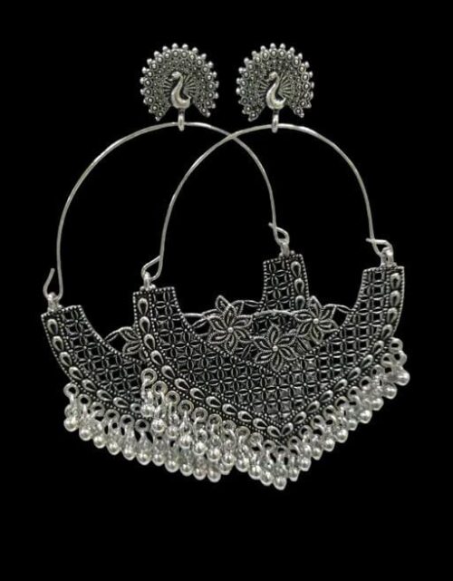 Oxidised Silver long Earrings set - Image 2