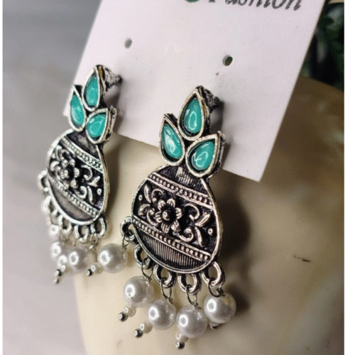 Beautiful Unique Design Oxidised| Silver Stud Earring| Oxidised Stone Earrings - Image 3