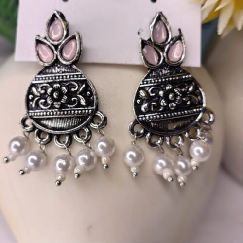 Beautiful Unique Design Oxidised| Silver Stud Earring| Oxidised Stone Earrings - Image 4