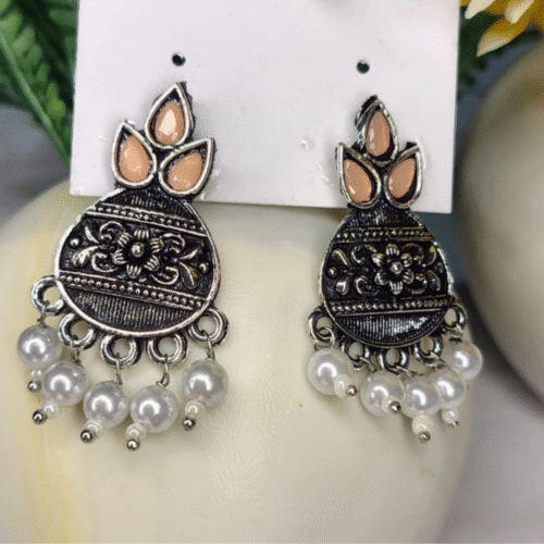 Beautiful Unique Design Oxidised| Silver Stud Earring| Oxidised Stone Earrings - Image 6