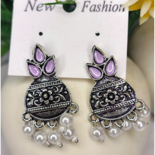 Beautiful Unique Design Oxidised| Silver Stud Earring| Oxidised Stone Earrings - Image 5