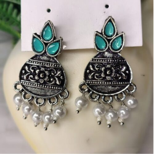 Beautiful Unique Design Oxidised| Silver Stud Earring| Oxidised Stone Earrings