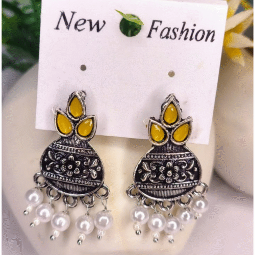 Beautiful Unique Design Oxidised| Silver Stud Earring| Oxidised Stone Earrings - Image 2