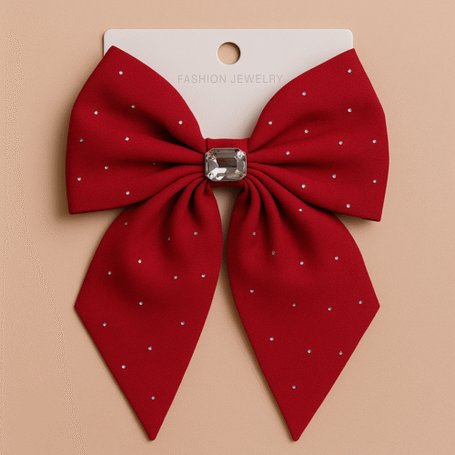 🌟 Elegant Red Bow Hair Clip with Rhinestone Detailing 🌟