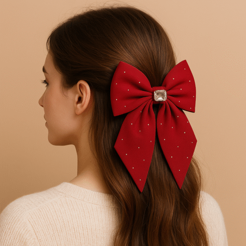 🌟 Elegant Red Bow Hair Clip with Rhinestone Detailing 🌟 - Image 2