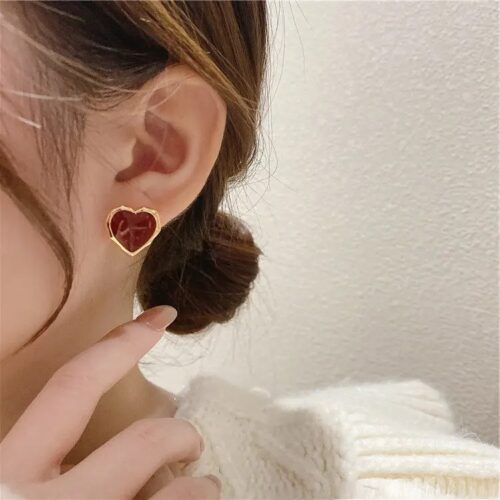 Maroon Heart Studs - Image 2