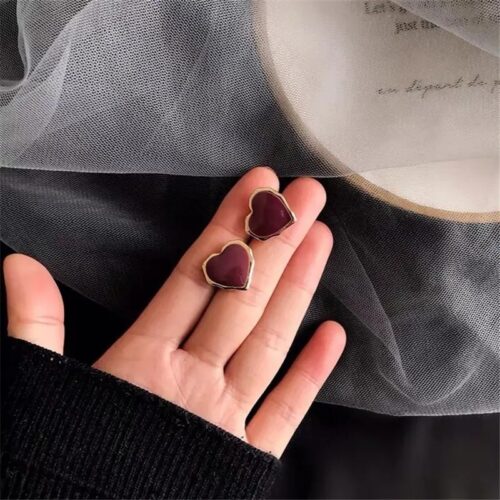 Maroon Heart Studs - Image 3