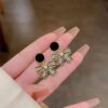 Korean Style Black Bow Earrings - Image 2
