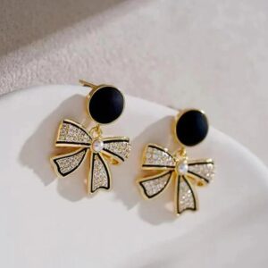 Korean Style Black Bow Earrings