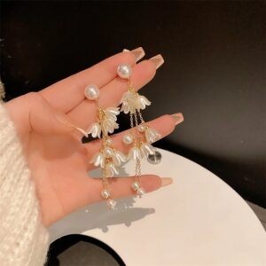 Lily Flower Tassel Long Earrings