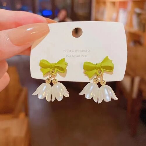 Cute Bow & Lily Drop Studs - Image 2