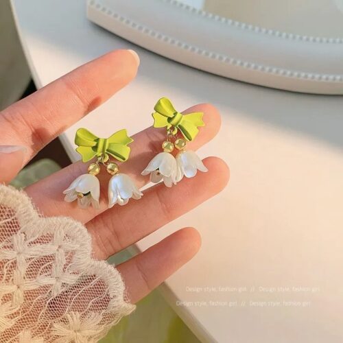Cute Bow & Lily Drop Studs - Image 5