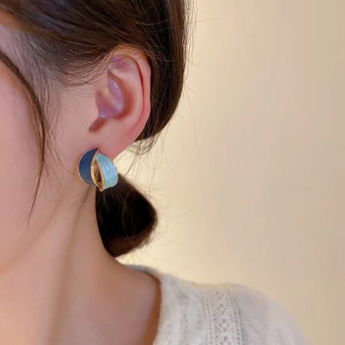 Enamel Blue Crossing Curve Studs - Image 4
