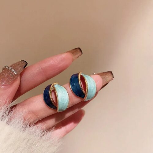 Enamel Blue Crossing Curve Studs - Image 3