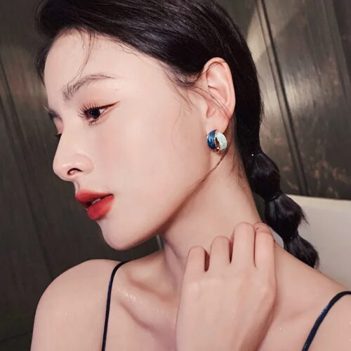 Enamel Blue Crossing Curve Studs - Image 2