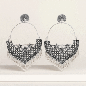 Elegant Silver Oxidised Peacock Design Chandbali Earrings for Women & Girls